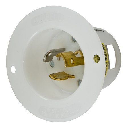 HUBBELL WIRING DEVICE-KELLEMS Locking Devices, Twist-Lock®, Industrial, Flanged Inlet, 15A 277V AC, 2-Pole 3-Wire Grounding, L7-15P, Screw Terminal, White HBL4786C